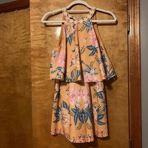 Francesca’s mustard floral print flowy romper